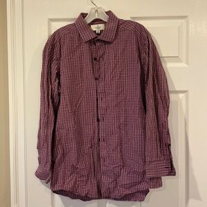 Maroon and white collared shirt